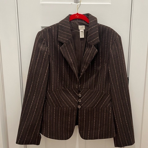 90’ Women’s Blazer Size 12 Wool Blend Brown And Pink Stripes 4 Button - Picture 1 of 8